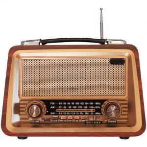  R-2066BT Retro Vintage Wooden Wireless Rechargeable USB FM AM SW 3 Bands Radio 
